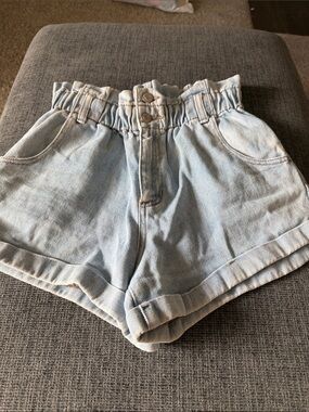 PacSun Light Wash Paperbag High-Waist Denim Shorts